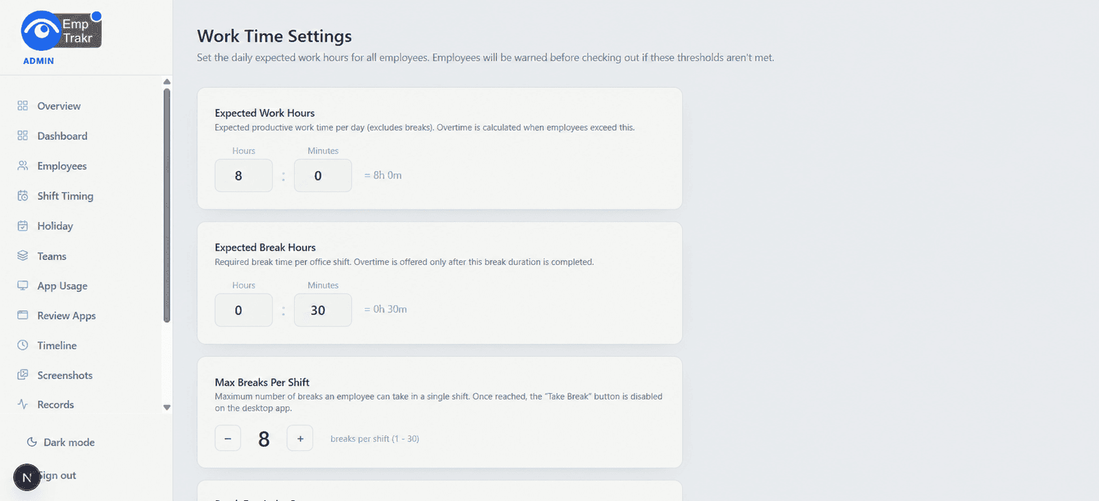 Configure work time rules