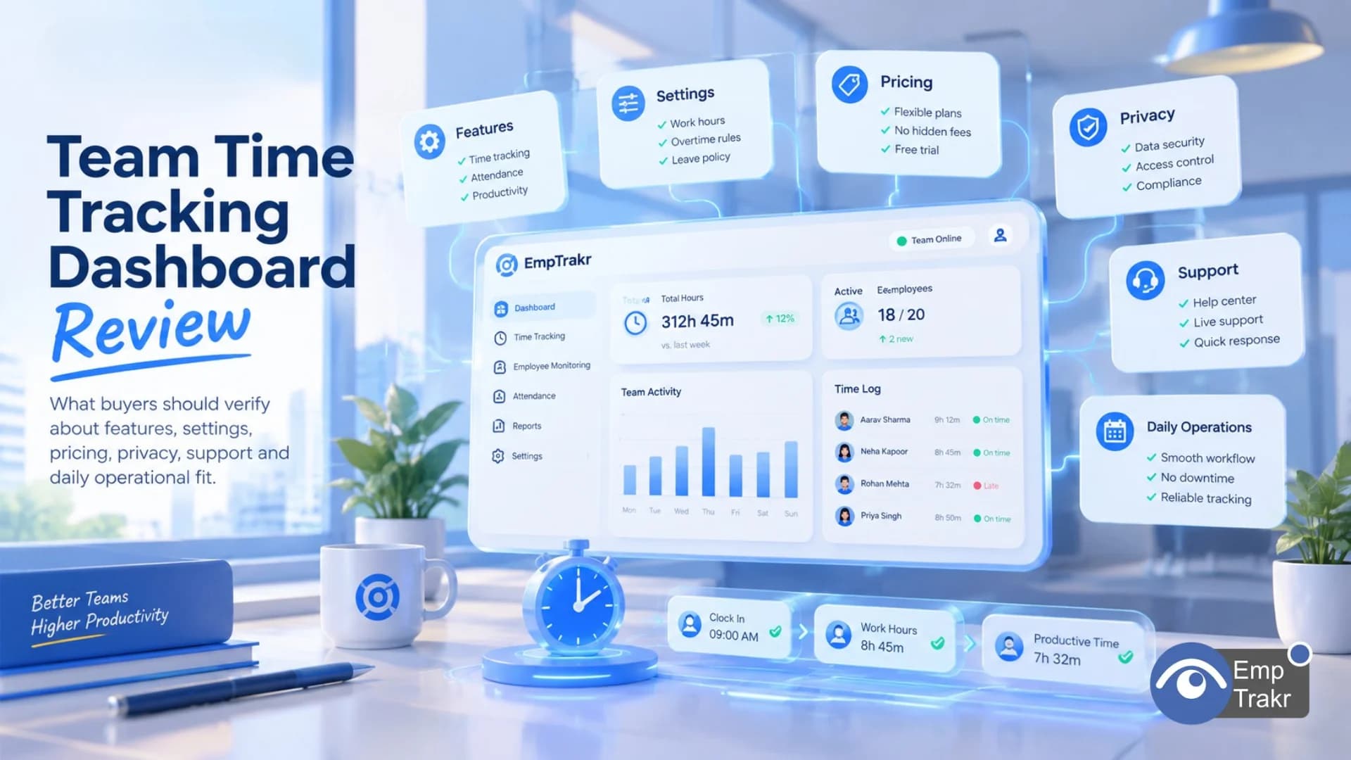 Team time tracking dashboard Review | EmpTrakr
